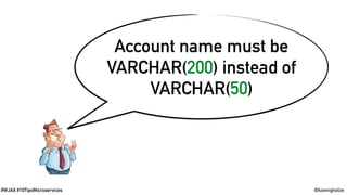 @koenighotze#WJAX #10TipsMicroservices
Account name must be
VARCHAR(200) instead of
VARCHAR(50)
 