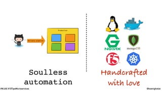 @koenighotze#WJAX #10TipsMicroservices
Delivery pipeline
Production
Handcrafted
with love
Soulless
automation
 