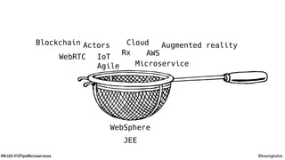 @koenighotze#WJAX #10TipsMicroservices
JEE
WebSphere
Agile
Rx
Microservice
Actors Augmented realityCloud
AWS
WebRTC IoT
Blockchain
 