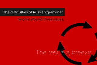 The difficulties of Russian grammar
revolve around three issues,
The rest is a breeze.
 