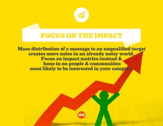 Mass distribution of a message to an unqualified target
creates more noise in an already noisy world.
Focus on impact metr...