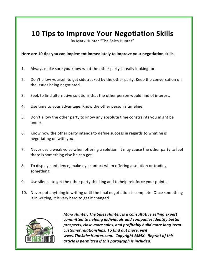 10 tips to improve your negotiation skills by mark hunter