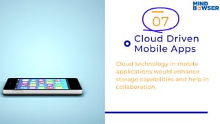 MAINBIKE
FEATURES
07
Cloud Driven
Mobile Apps
Cloud technology in mobile
applications would enhance
storage capabilities and help in
collaboration.
 