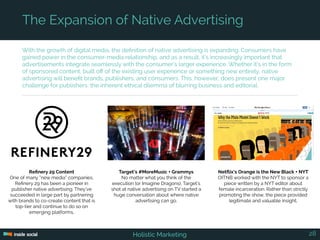 With the growth of digital media, the definition of native advertising is expanding. Consumers have
gained power in the co...