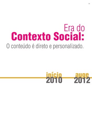 11




                           Era do
  Contexto Social:
O conteúdo é direto e personalizado.



                  início        auge
                  2010         2012
 