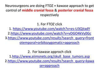 STA is devided into 1. Supra-Trochlear triangle
2. Infra-Trochlear triangle
1.Supra Trochanteric & Infratrochanteric Triangles
2. Upper & lower dural rings
3. lower dural ring is COM ( Carotico-Oculomotor Membrane )
Right lateral view of the inferolateral trunk or artery of the inferior
cavernous sinus, a branch of the horizontal part of the internal carotid
artery (ICA) that provides blood to the dura of the lateral wall of the
cavernous sinus as well as to the cranial nerves running along the lateral
wall of the cavernous sinus. The trochlear nerve has been displaced
inferiorly and the oculomotor nerve has been displaced superiorly. A
recurrent branch from the inferolateral trunk is observed in this specimen.
This branch heads back toward the tentorium cerebelli forming the so-
called marginal tentorial artery. 1=horizontal segment of cavernous ICA,
2=clinoid segment of ICA, 3=supraclinoid ICA, 4=inferolateral trunk or
artery of the inferior cavernous sinus, 5=marginal tentorial artery, 6=optic
nerve, 7=oculomotor nerve, 8=trochlear nerve, 9=ophthalmic nerve,
10=abducent nerve, and 11=sphenoid sinus.
 