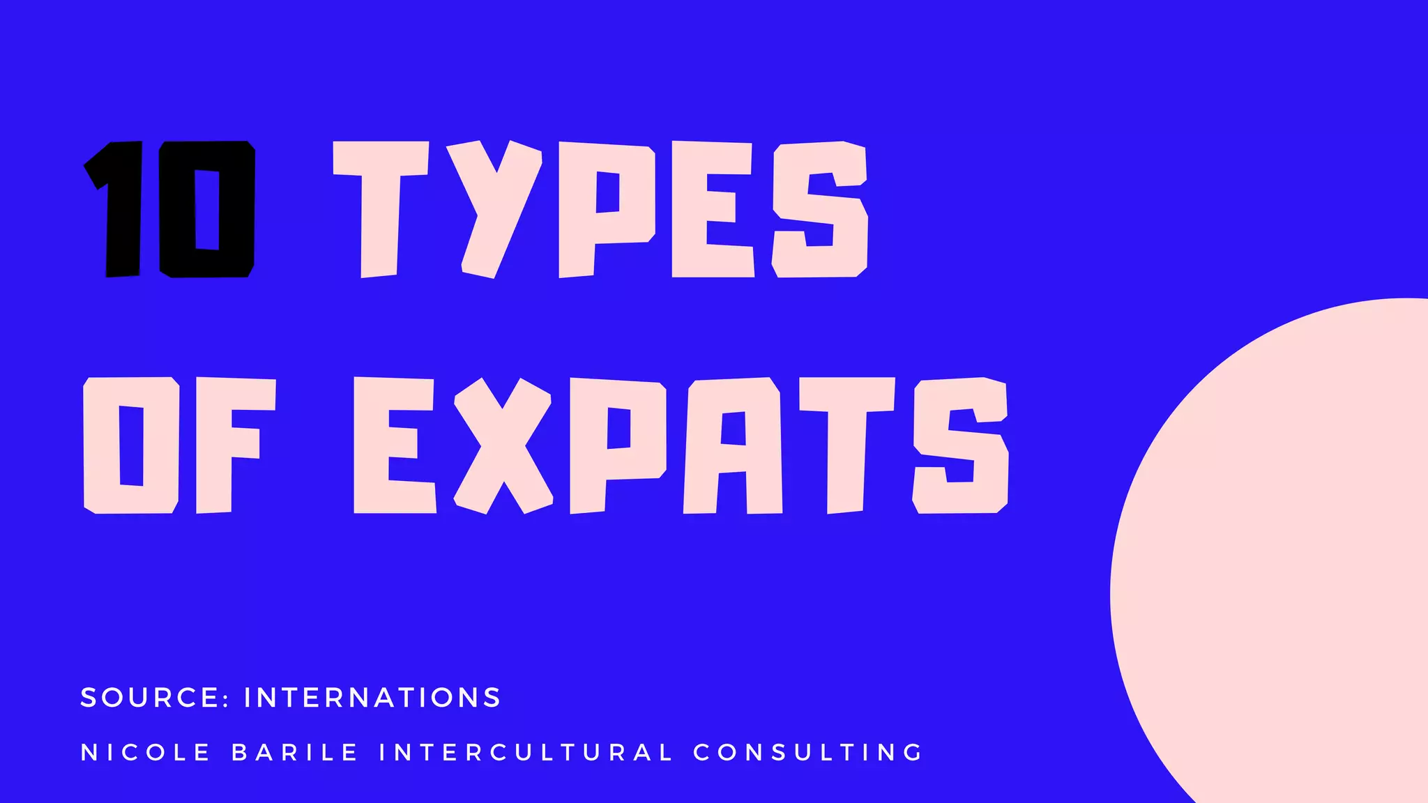 10 TYPES
OF EXPATS
SOURCE: INTERNATIONS
N I C O L E B A R I L E I N T E R C U L T U R A L C O N S U L T I N G
 