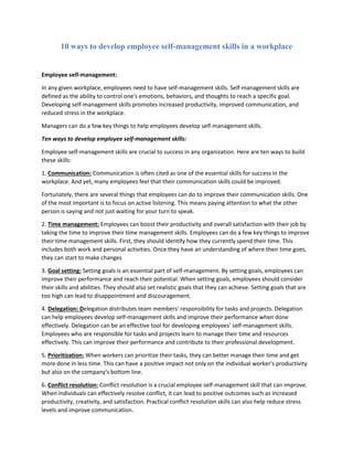 10 Ways to Develop Employee Self-Management Skills in the Workplace (1 ...