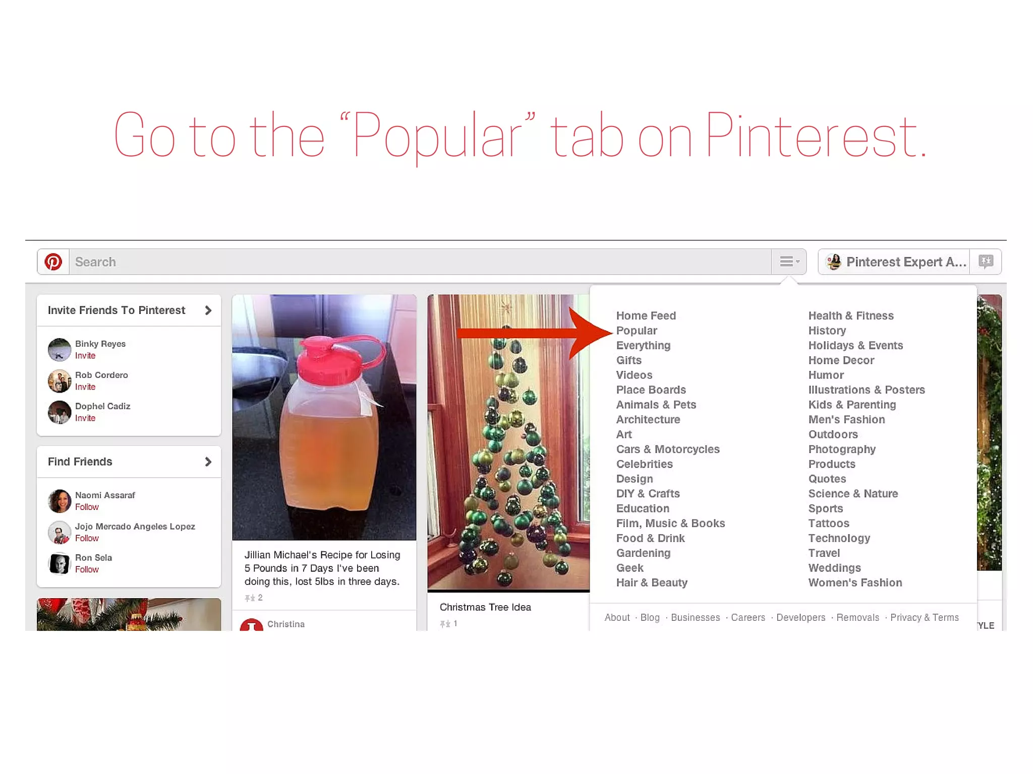 Go to the “Popular” tab on Pinterest.
 