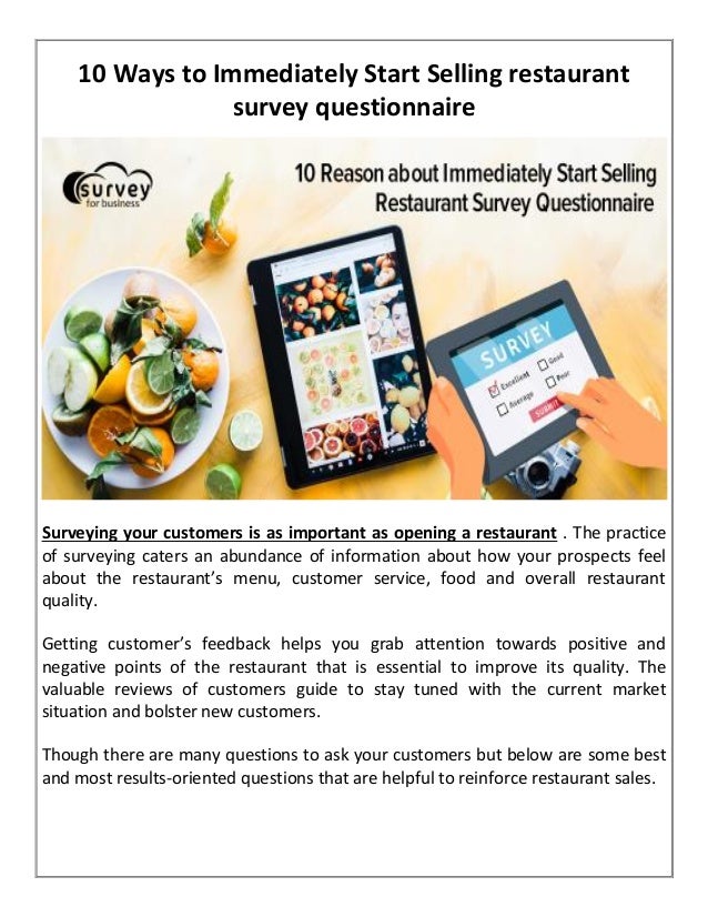 10 ways to immediately start selling restaurant survey questionnaire