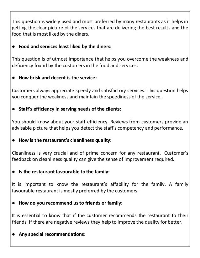 10 ways to immediately start selling restaurant survey questionnaire