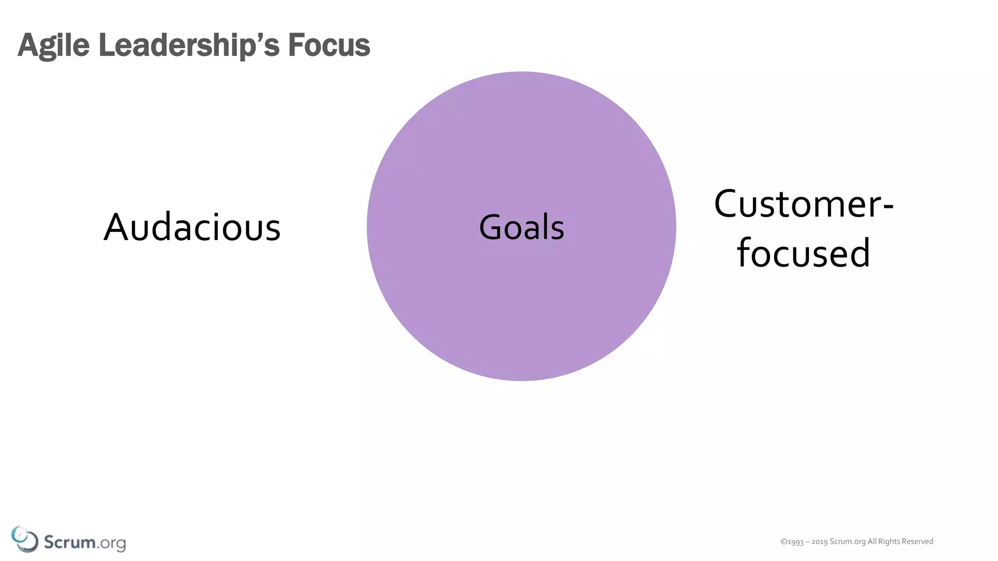 ©1993 – 2019 Scrum.org All Rights Reserved
Agile Leadership’s Focus
GoalsAudacious
Customer-
focused
 