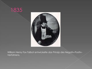 1835William Henry Fox Talbot entwickelte das Prinzip des Negativ-Positiv-Verfahrens.