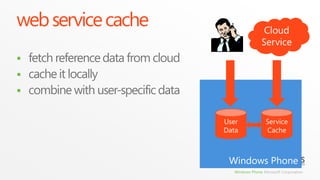 web service cacheCloud Servicefetch reference data from cloudcache it locallycombine with user-specific dataWindows PhoneService CacheUser Data