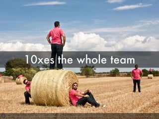 A 10x engineer up levels the whole team. They
are constantly on a look to make things better,
most of the times by 10x. Great engineers
mentor other engineers and ensure that they
are successful as well.
Photo by anieto2k - Creative Commons Attribution-ShareAlike License https://www.flickr.com/photos/49703021@N00 Created with Haiku Deck
 