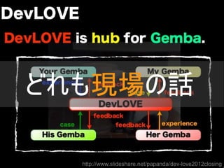 どれも現場の話
http://www.slideshare.net/papanda/dev-love2012closing
Copyright @yohhatu

 