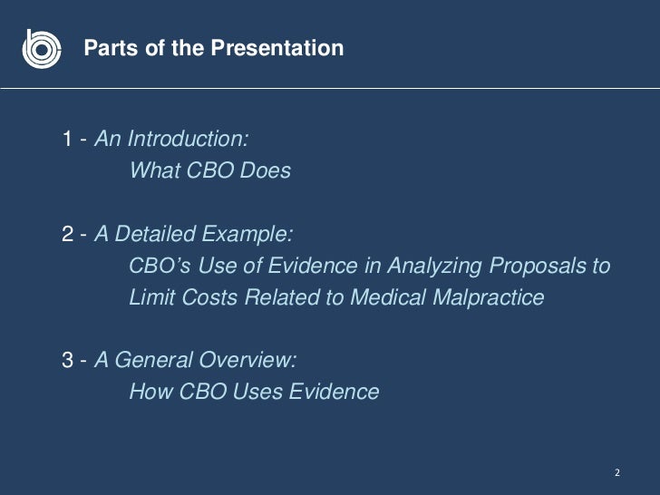 CBO's Use of Evidence in Analysis of Budget and Economic Policies Slide 2