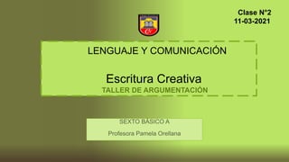 LENGUAJE Y COMUNICACIÓN
Escritura Creativa
TALLER DE ARGUMENTACIÓN
Clase N°2
11-03-2021
 