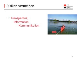 Risiken vermeiden->Transparenz, 	Information, 	      Kommunikation