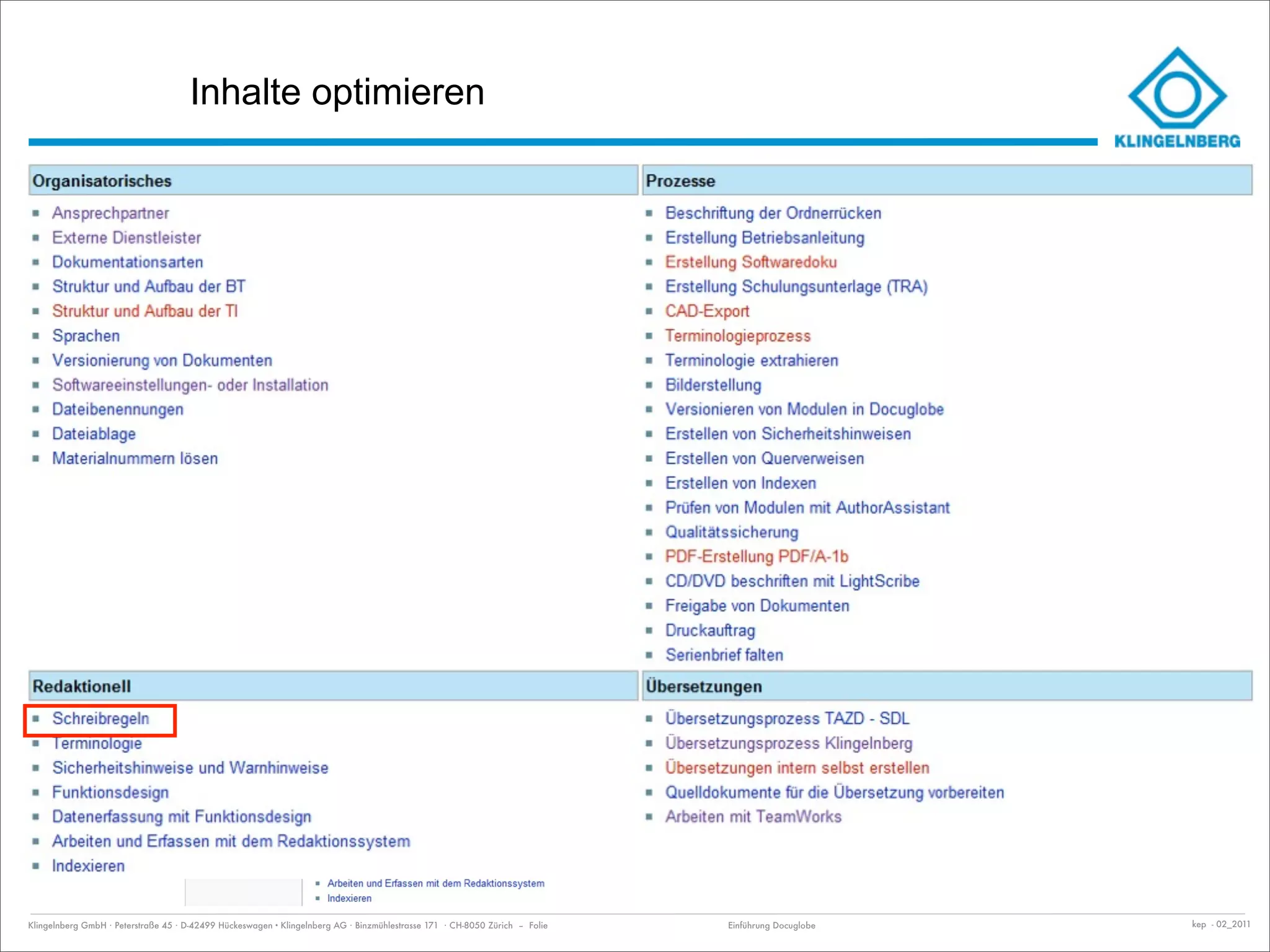Inhalte optimieren




Klingelnberg GmbH · Peterstraße 45 · D-42499 Hückeswagen · Klingelnberg AG · Binzmühlestrasse 171 · CH-8050 Zürich – Folie   Einführung Docuglobe   kep - 02_2011
 