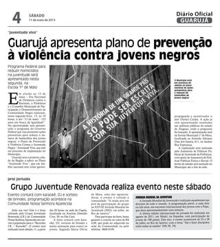“juventude viva”
prol jornada
Guarujá apresenta plano de prevenção
à violência contra jovens negros
Grupo Juventude Renova...