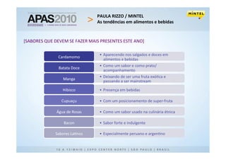 PAULA RIZZO / MINTEL
                               As tendências em alimentos e bebidas


[SABORES QUE DEVEM SE FAZER MAIS PRESENTES ESTE ANO]
 