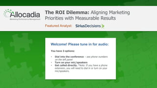 The ROI Dilemma: Aligning Marketing 
Priorities with Measurable Results 
Featured Analyst: 
The 
ROI 
Dilemma 
 
