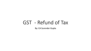 GST - Refund of Tax
By: CA Surender Gupta
 