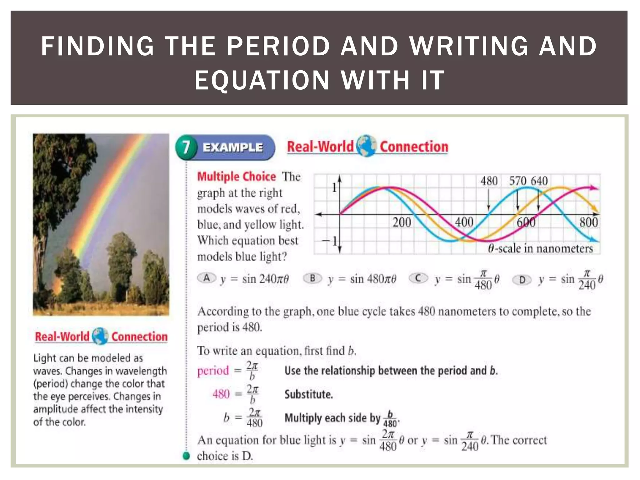 FINDING THE PERIOD AND WRITING AND
EQUATION WITH IT

 
