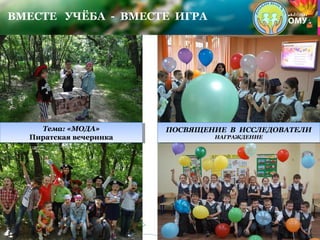 ВМЕСТЕ УЧЁБА - ВМЕСТЕ ИГРА
Тема: «МОДА»
Пиратская вечеринка
Тема: «МОДА»
Пиратская вечеринка
ПОСВЯЩЕНИЕ В ИССЛЕДОВАТЕЛИ
НАГРАЖДЕНИЕ
ПОСВЯЩЕНИЕ В ИССЛЕДОВАТЕЛИ
НАГРАЖДЕНИЕ
 