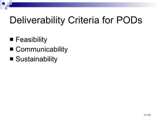 Deliverability Criteria for PODs Feasibility Communicability Sustainability 