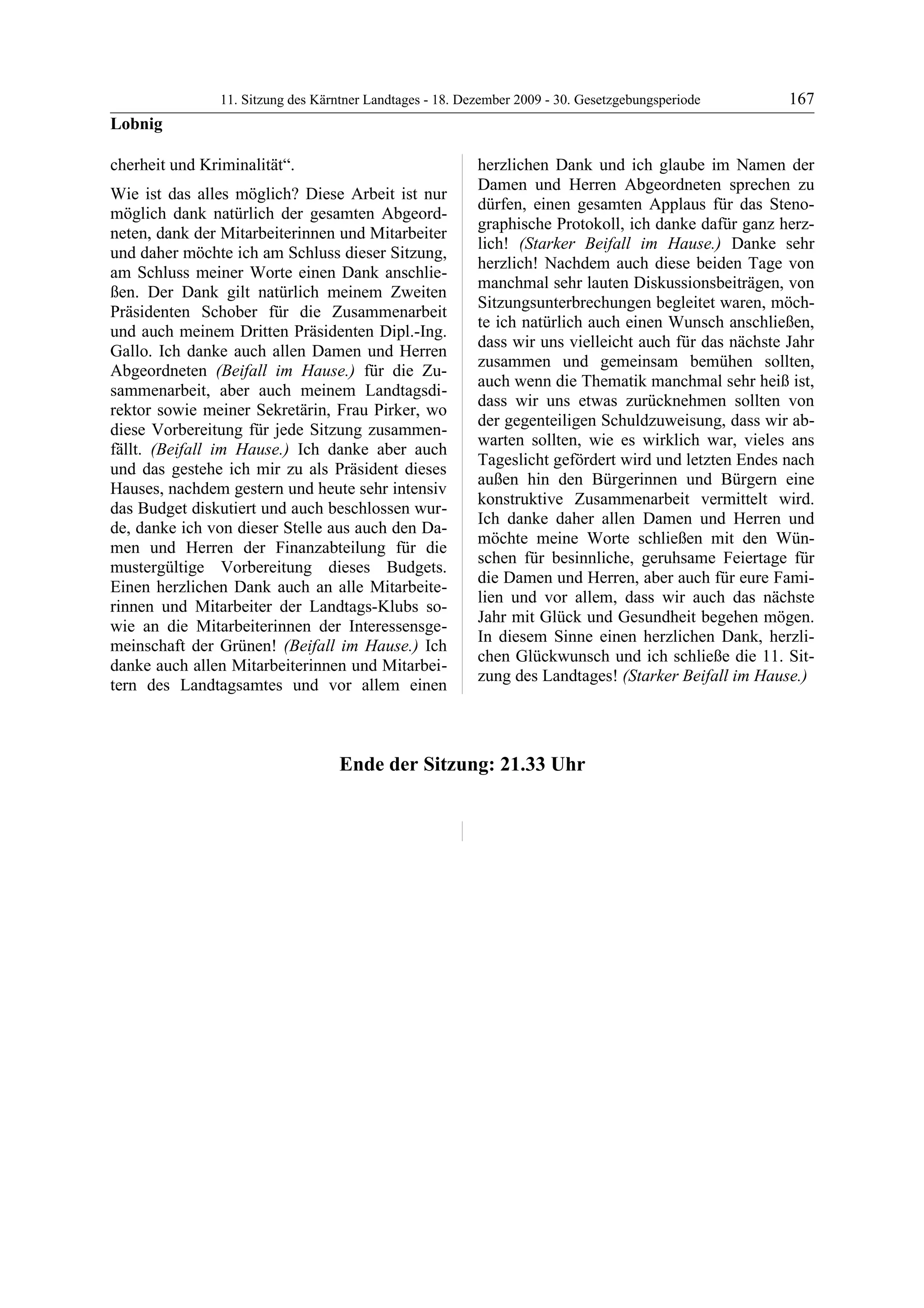 11. LTG-Sitzung am 18. Dezember 2009