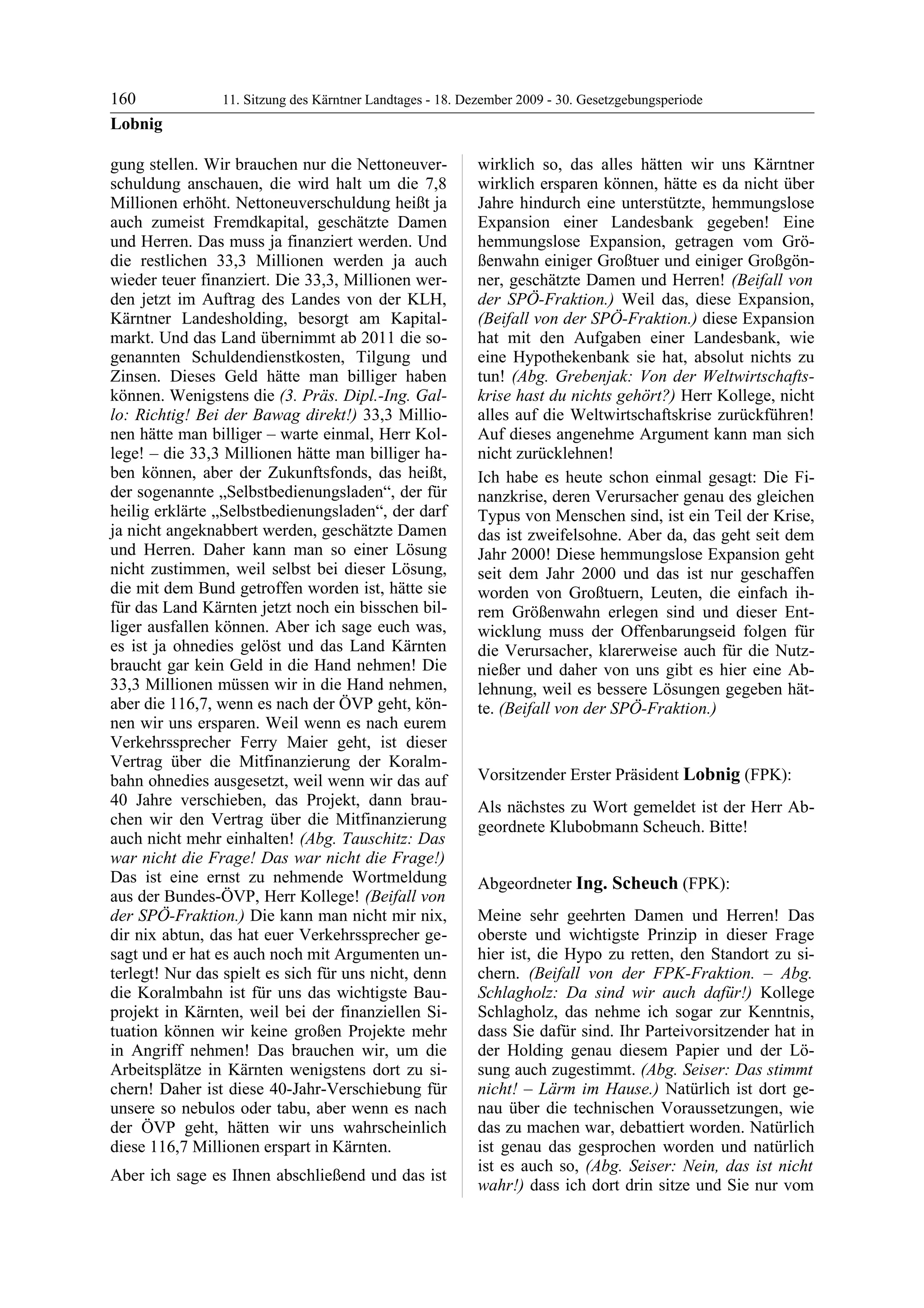 11. LTG-Sitzung am 18. Dezember 2009