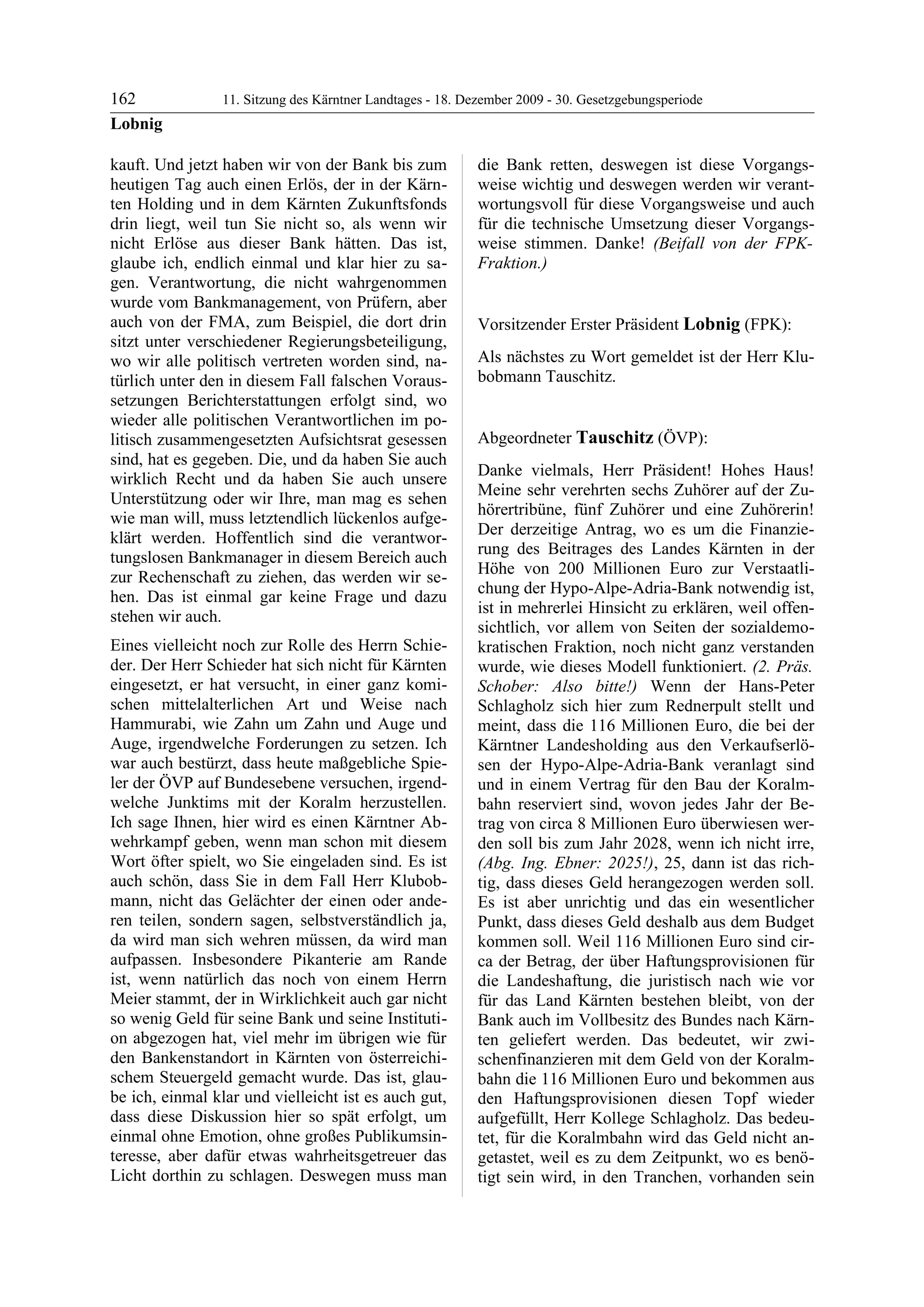 11. LTG-Sitzung am 18. Dezember 2009