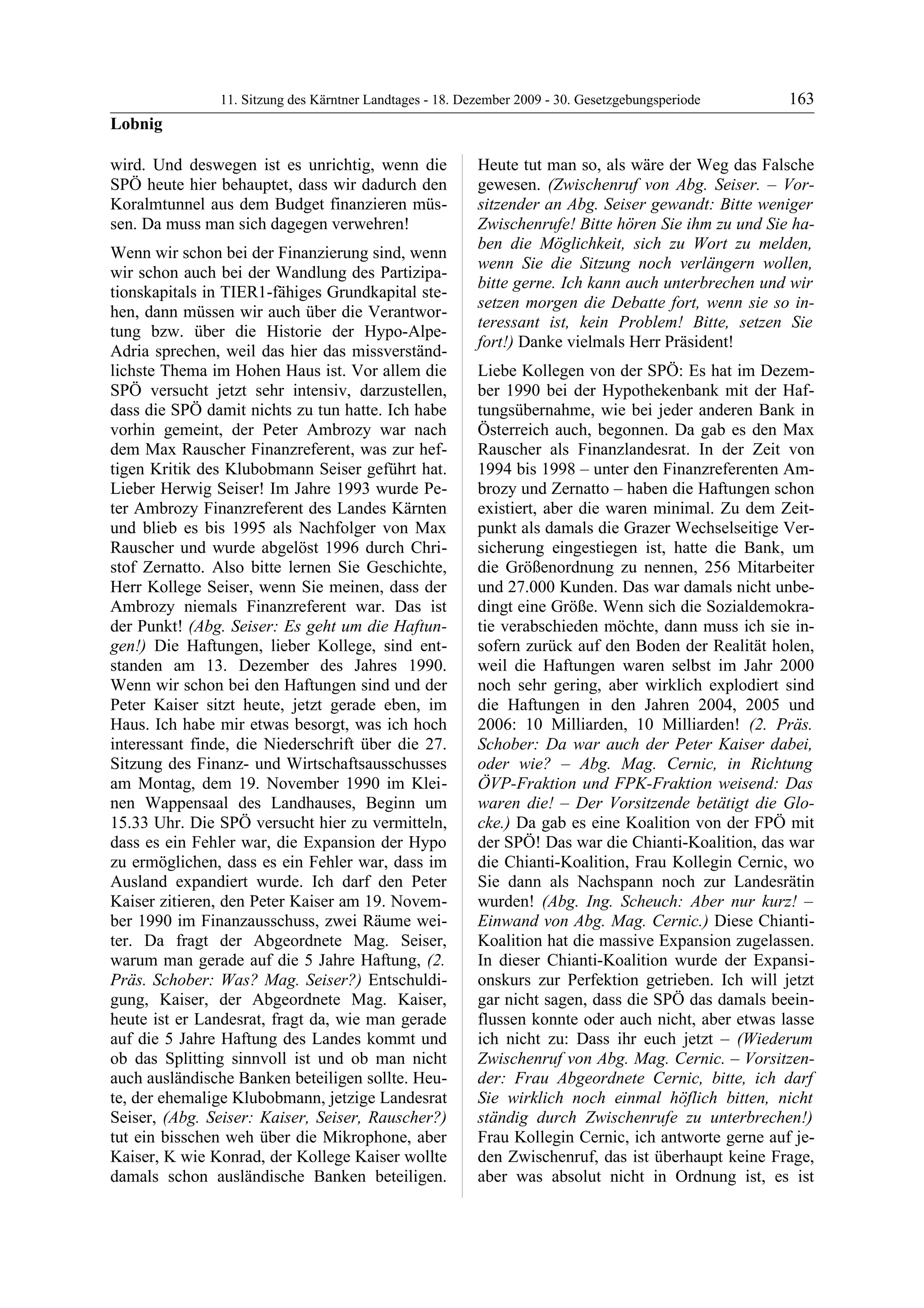 11. LTG-Sitzung am 18. Dezember 2009