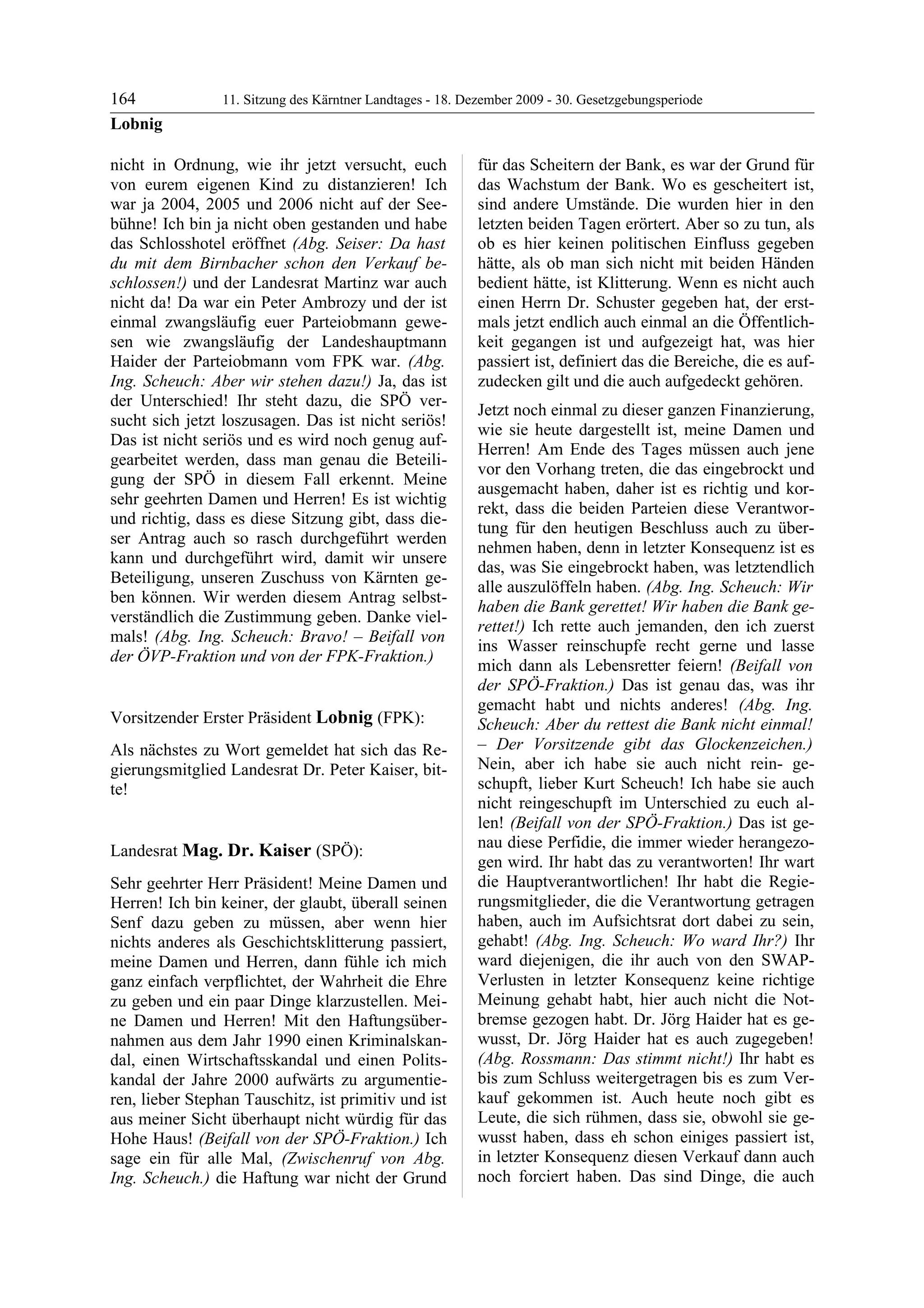 11. LTG-Sitzung am 18. Dezember 2009