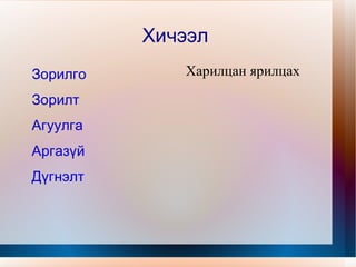 Хичээл  Зорилго 