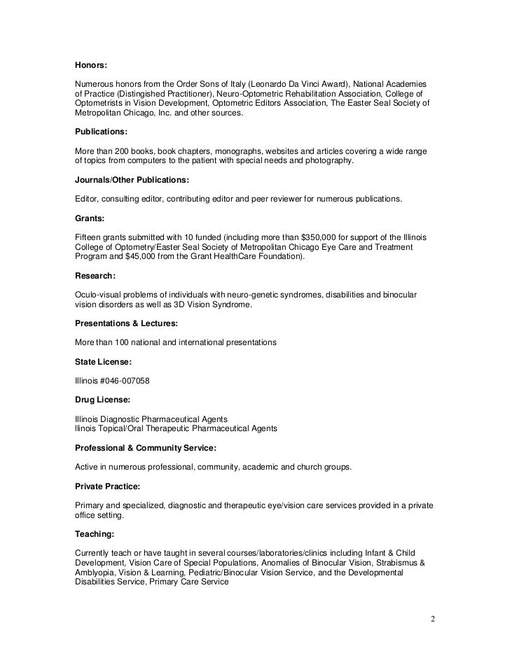 Pre optometry resume