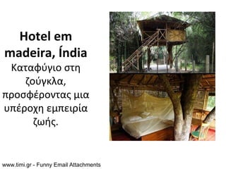 Hotel em
madeira, Índia
 Καταφύγιο στη
    ζούγκλα,
προσφέροντας μια
υπέροχη εμπειρία
      ζωής.


www.timi.gr - Funny Email Attachments
 