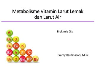 Metabolisme Vitamin Larut Lemak
dan Larut Air
Biokimia Gizi
Emmy Kardinasari, M.Sc.
 