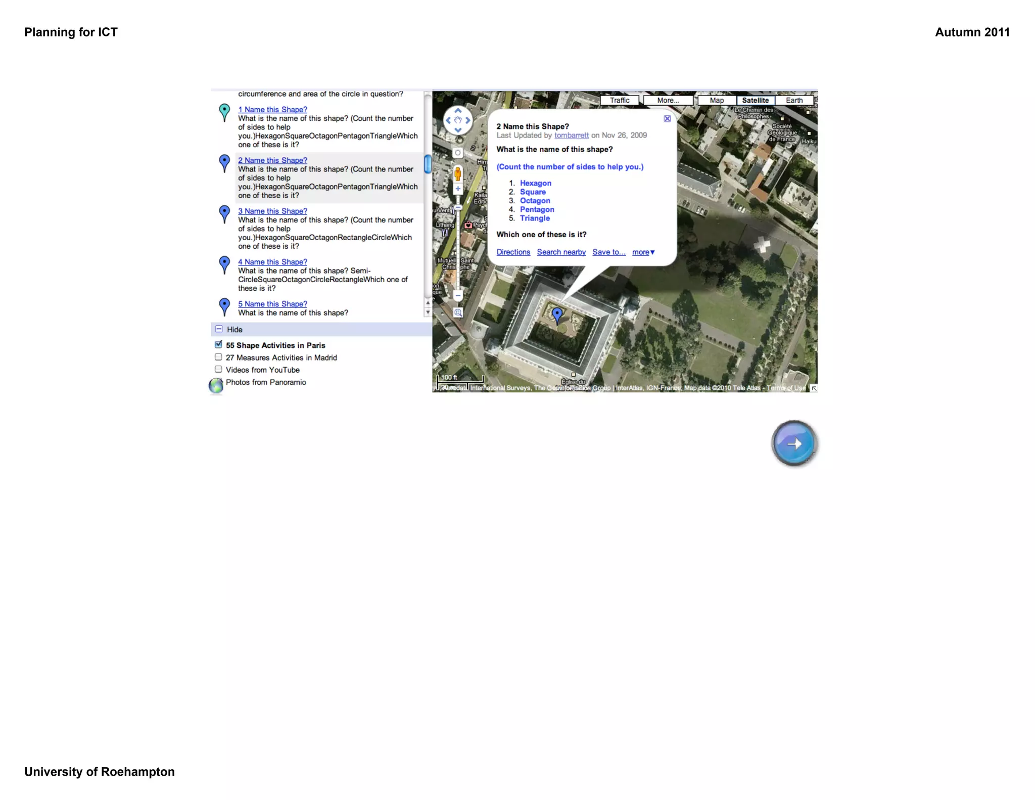 Planning for ICT           Autumn 2011




University of Roehampton
 