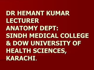 DR HEMANT KUMAR LECTURER  ANATOMY DEPT: SINDH MEDICAL COLLEGE & DOW UNIVERSITY OF HEALTH SCIENCES, KARACHI . 