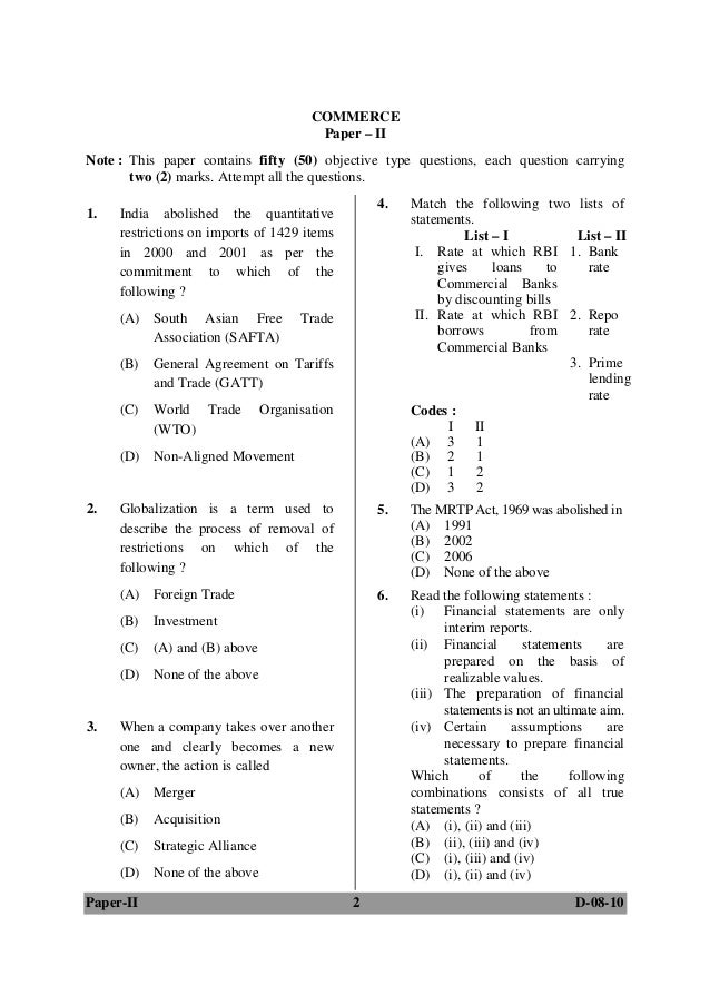 11. ugc net commerce dec 2010 question paper