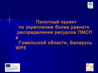Пилотный проект 
по укреплению более равного 
распределения ресурсов ПМСП 
в 
Гомельской области, Беларусь 
WP5 
 