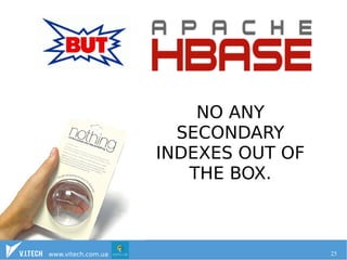 NO ANY 
SECONDARY 
INDEXES OUT OF 
THE BOX. 
www.vitech.com.ua 25 
 