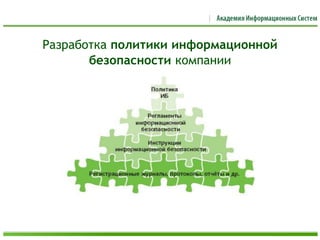 Разработка политики информационной
безопасности компании
 