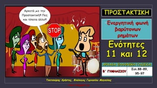 Σελ.88-89,
95-97
◦Ενεργητική φωνή
βαρύτονων
ρημάτων
Τσατσούρης Χρήστος, Φιλόλογος Γυμνασίου Μαγούλας
xtsat.blogspot.gr
 