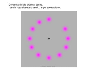 Concentrati sulla croce al centro.
I cerchi rosa diventano verdi… e poi scompaiono..
R.Polillo - Marzo 2015
 