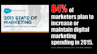 of
marketersplanto
increaseor
maintaindigital
marketing
spendingin2015.
Source: Salesforce Marketing Cloud - 2015 State of Marketing
 