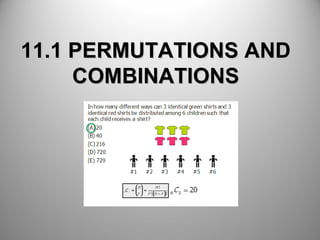 11.1 PERMUTATIONS AND11.1 PERMUTATIONS AND
COMBINATIONSCOMBINATIONS
 